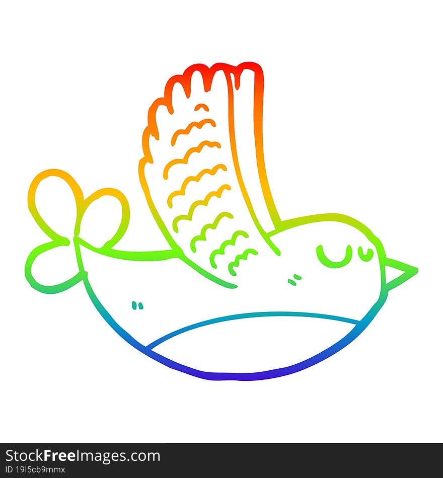 Rainbow Gradient Line Drawing Cartoon Bird