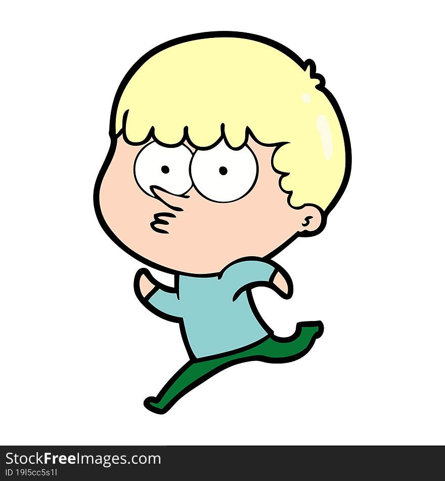 cartoon curious boy running. cartoon curious boy running