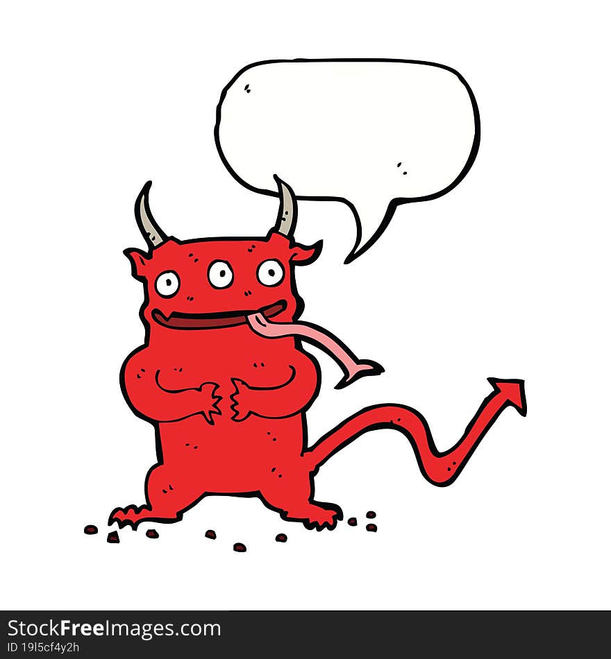 cartoon little demon with speech bubble