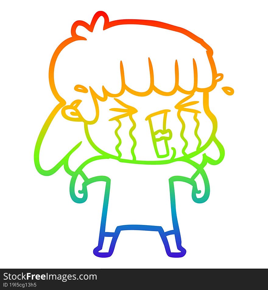 Rainbow Gradient Line Drawing Cartoon Woman In Tears