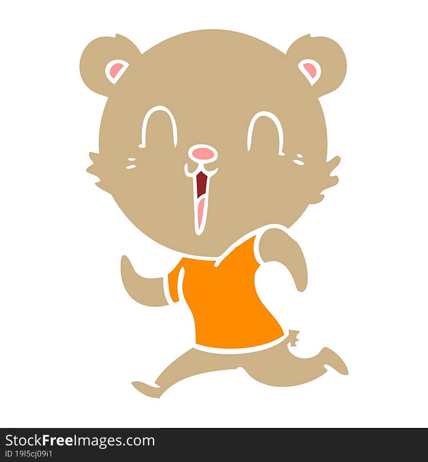 happy flat color style cartoon bear running