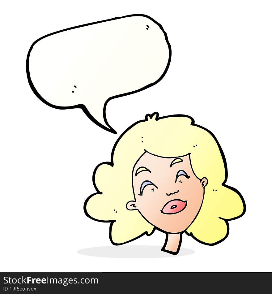 Cartoon Happy Female Face With Speech Bubble