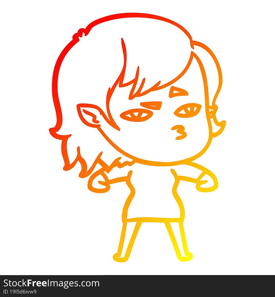 warm gradient line drawing cartoon vampire girl