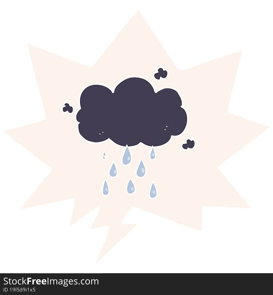 cartoon cloud raining and speech bubble in retro style