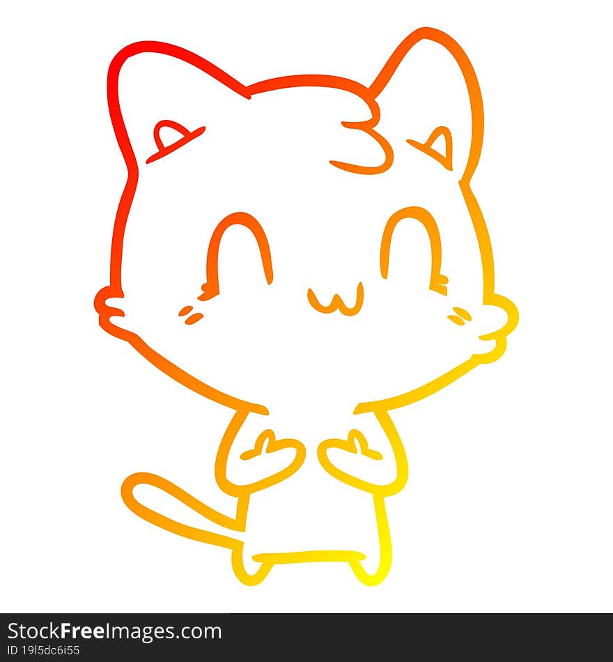 warm gradient line drawing of a cartoon happy cat