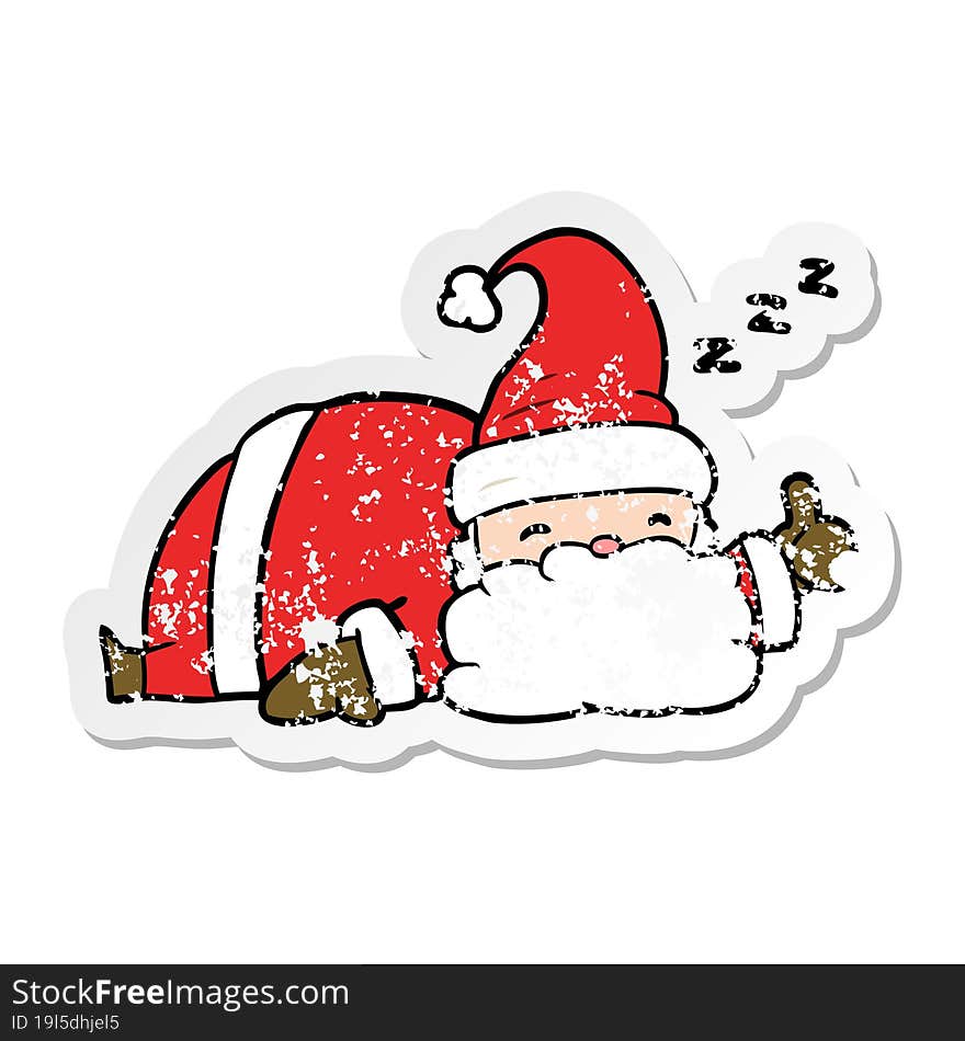 distressed sticker of a cartoon sleepy santa