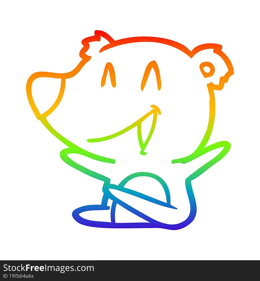 Rainbow Gradient Line Drawing Laughing Bear Cartoon