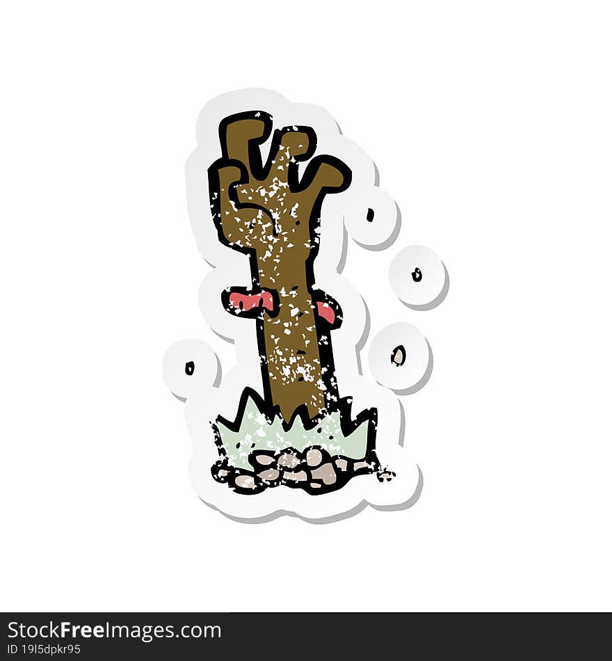 retro distressed sticker of a cartoon zombie hand