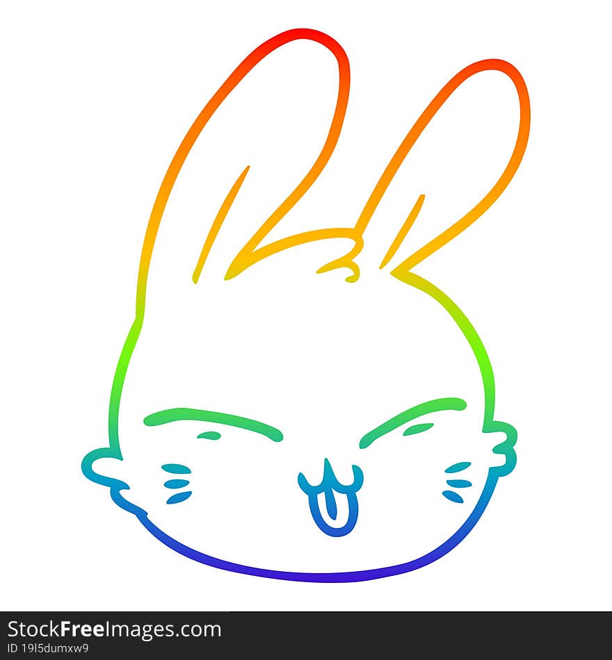 rainbow gradient line drawing of a cartoon rabbit face