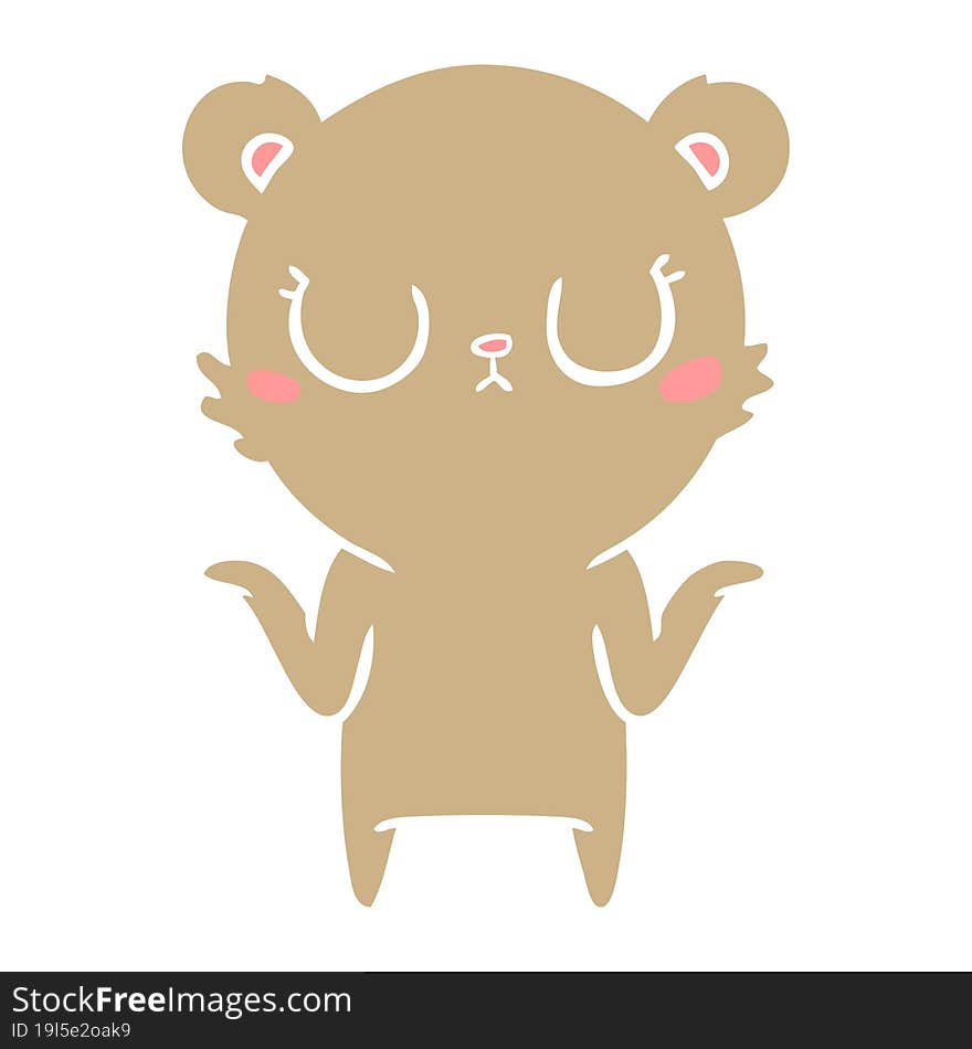 peaceful flat color style cartoon bear shrugging