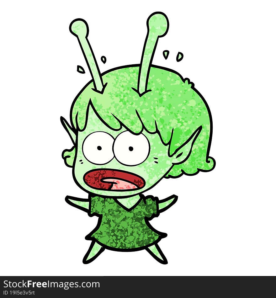 cartoon shocked alien girl. cartoon shocked alien girl