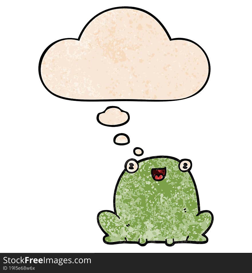 Cartoon Frog And Thought Bubble In Grunge Texture Pattern Style