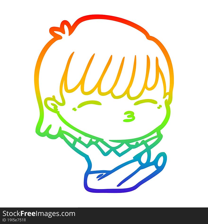 rainbow gradient line drawing of a cartoon woman