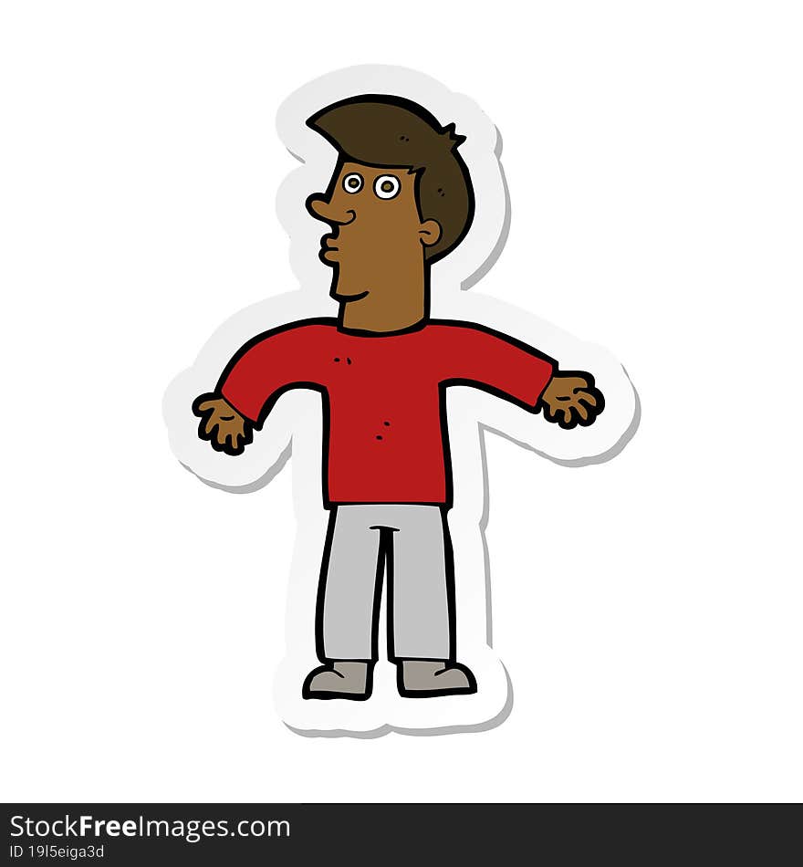 sticker of a cartoon man shrugging shoulders