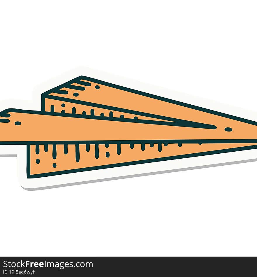 tattoo style sticker of a paper aeroplane