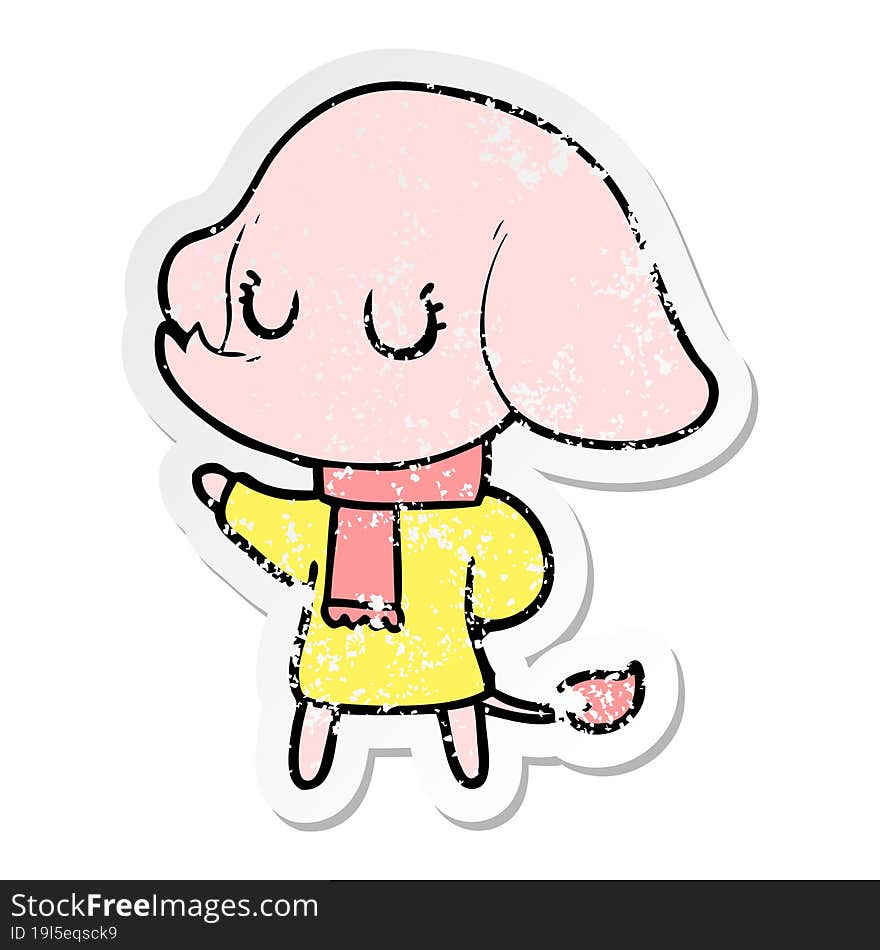 distressed sticker of a cute cartoon elephant