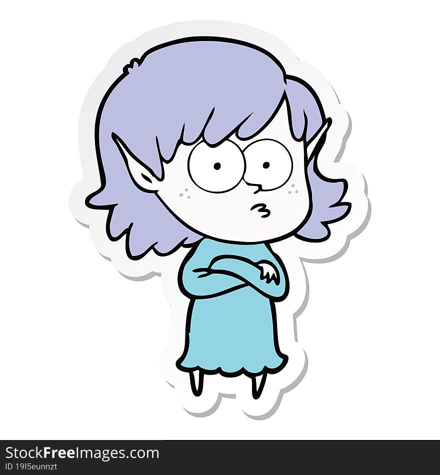 sticker of a cartoon elf girl staring