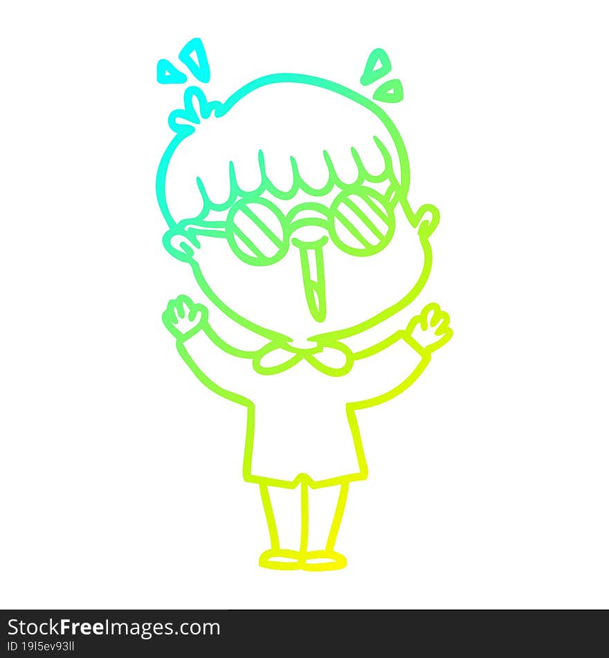 cold gradient line drawing cartoon boy wearing spectacles