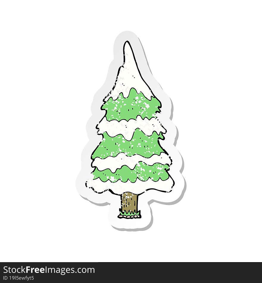 retro distressed sticker of a cartoon snowy tree