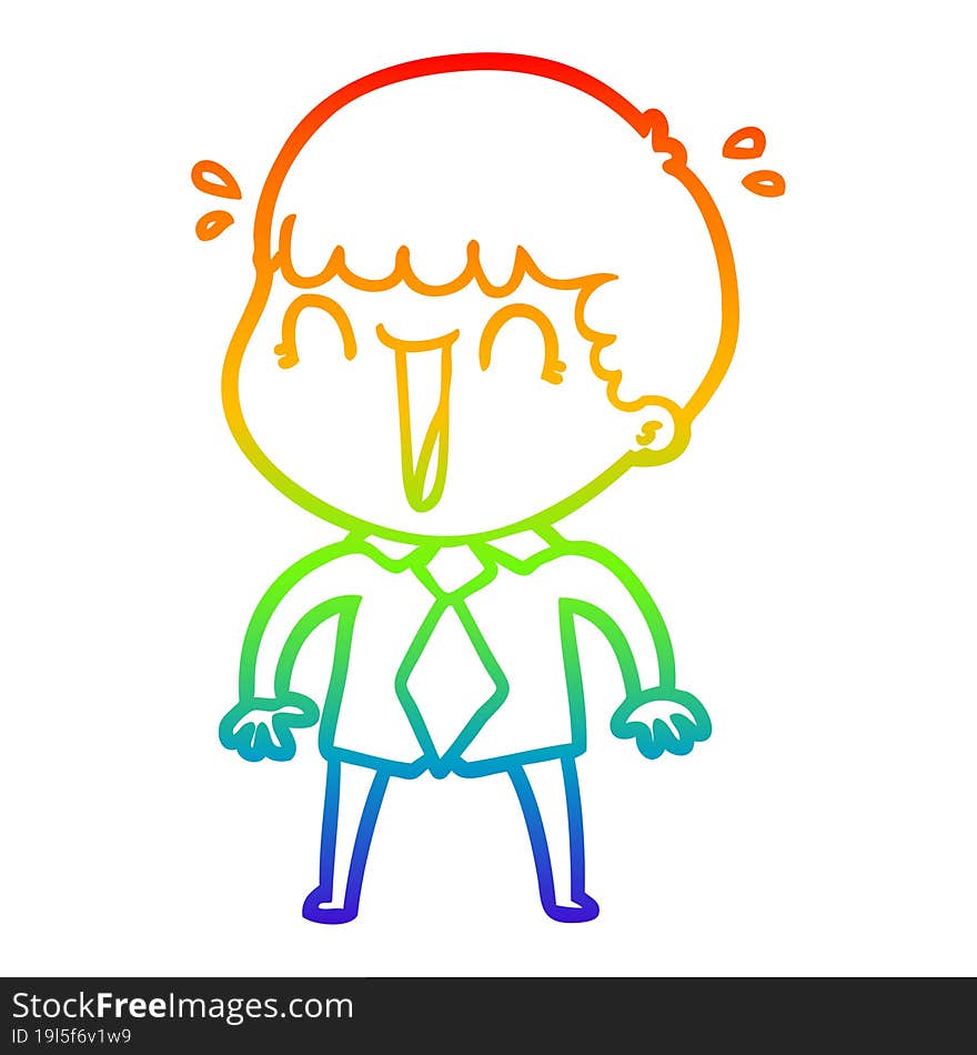 rainbow gradient line drawing laughing cartoon man in shirt and tie