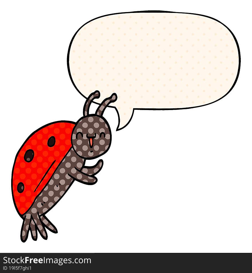 cute cartoon ladybug with speech bubble in comic book style