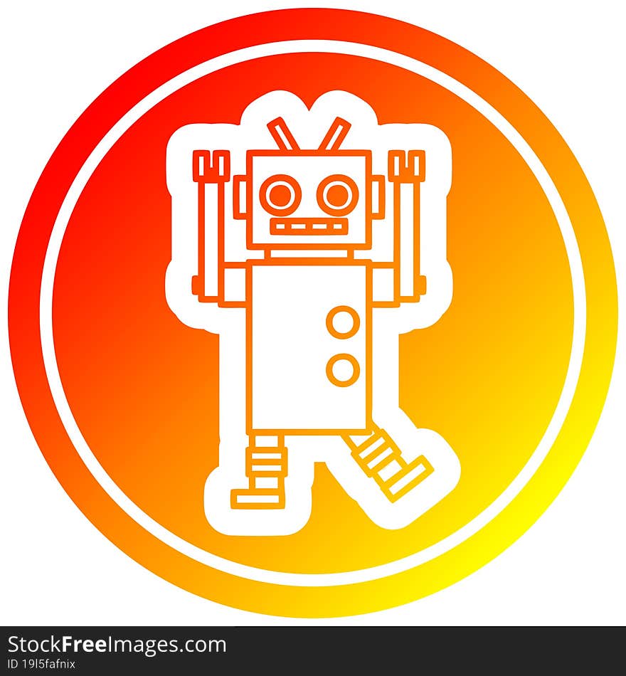 dancing robot circular icon with warm gradient finish. dancing robot circular icon with warm gradient finish