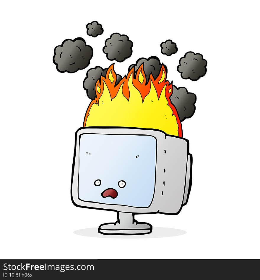 cartoon burning computer screen