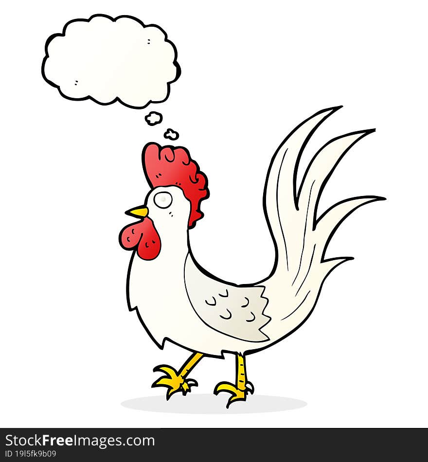 cartoon cockerel with thought bubble