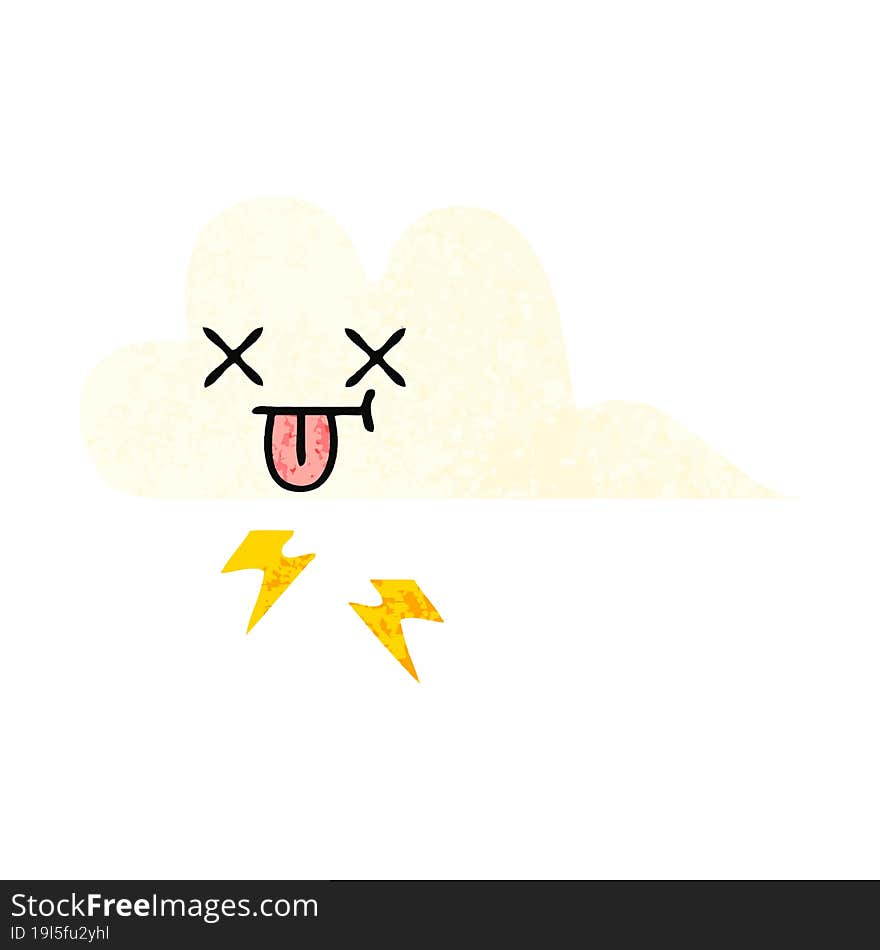 Retro Illustration Style Cartoon Thunder Cloud