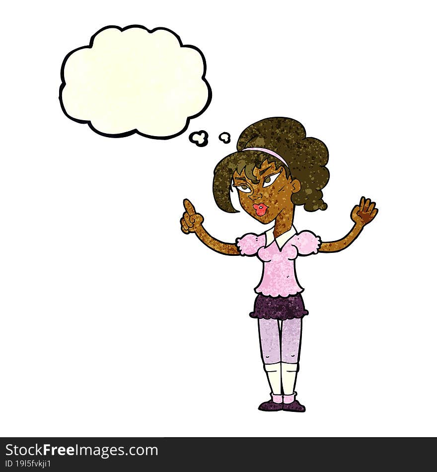 cartoon woman with idea with thought bubble