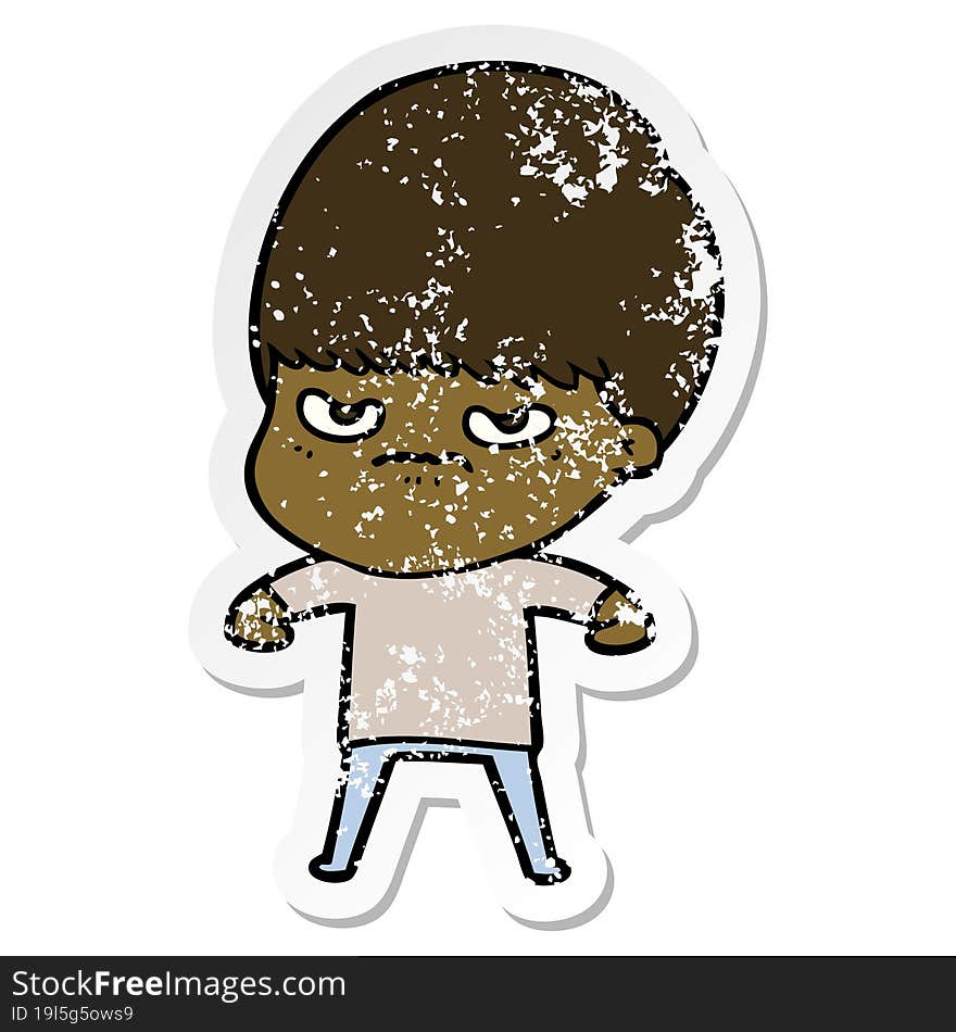 distressed sticker of a cartoon angry boy