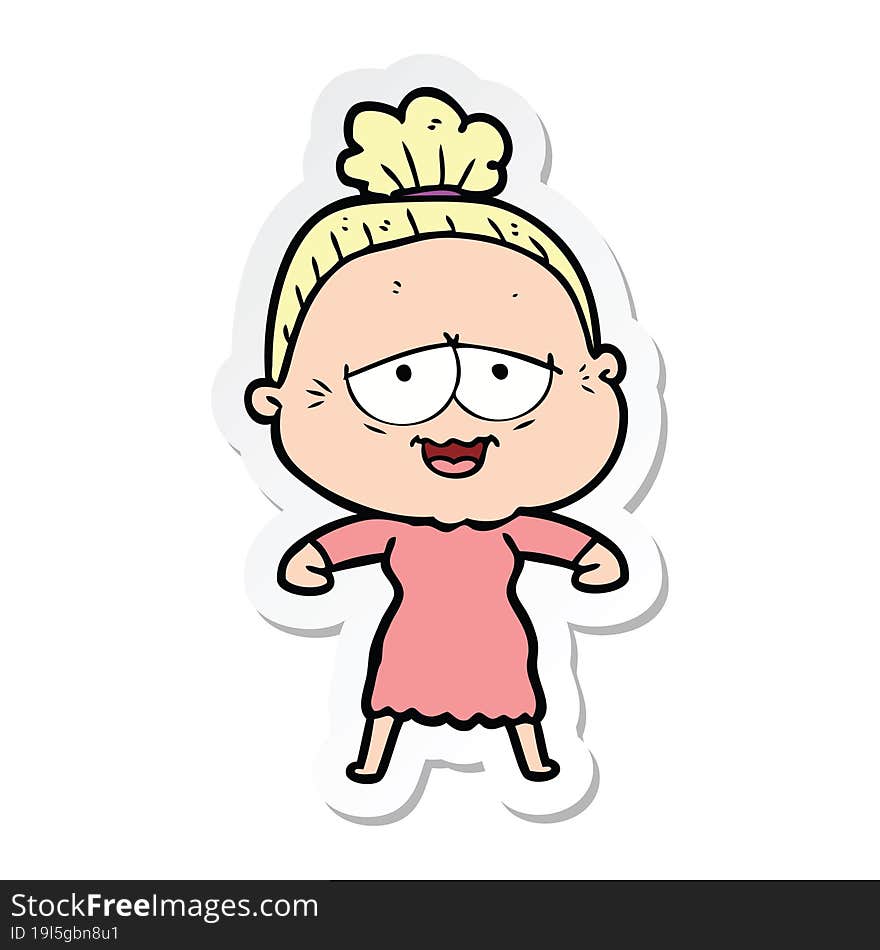 sticker of a cartoon happy old lady