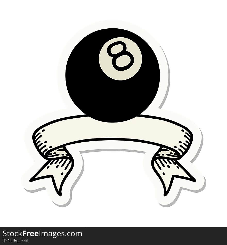 tattoo sticker with banner of a 8 ball