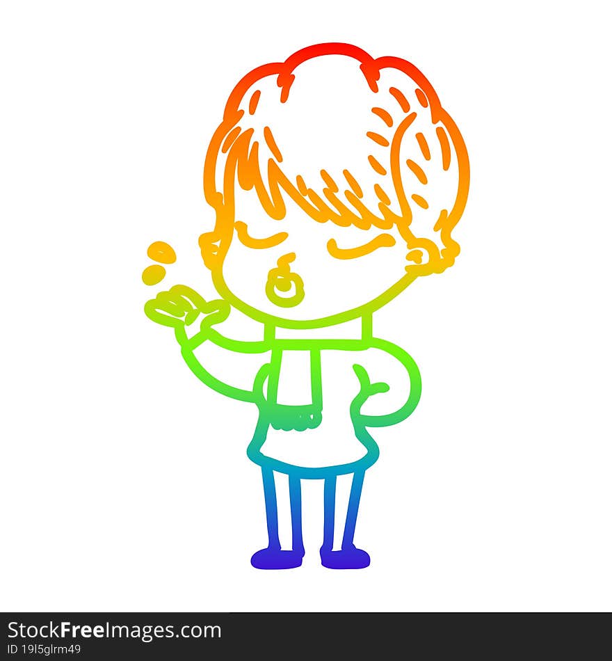 rainbow gradient line drawing cartoon woman with eyes shut