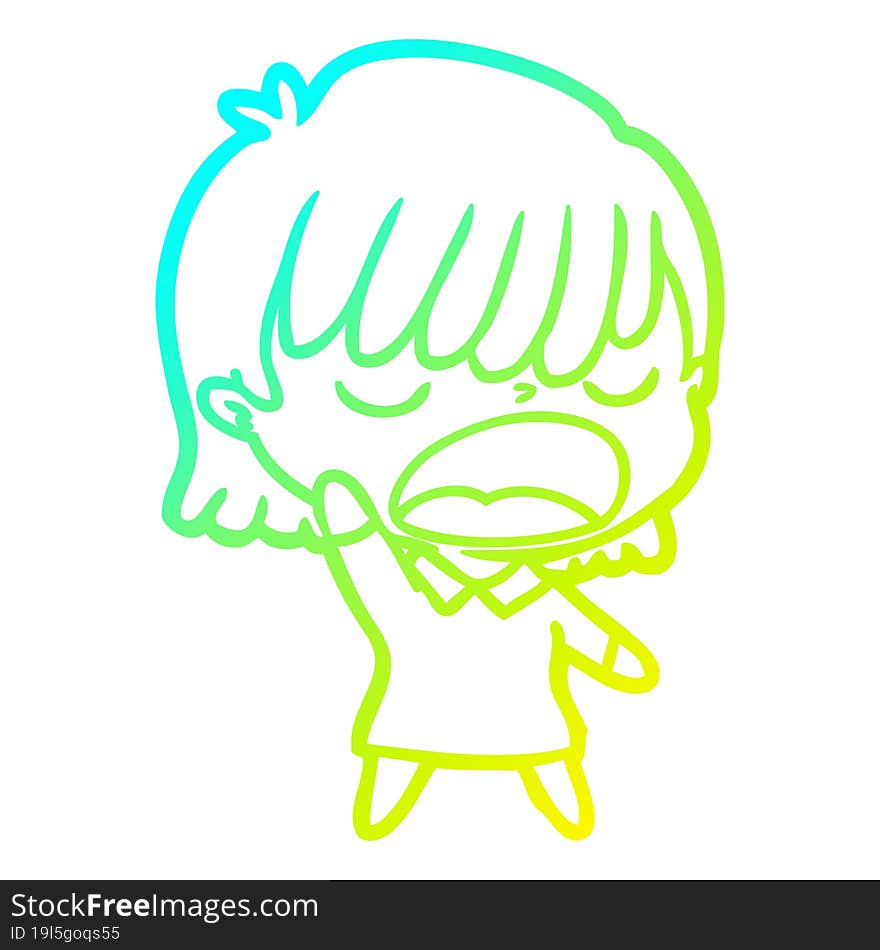 cold gradient line drawing cartoon woman talking loudly