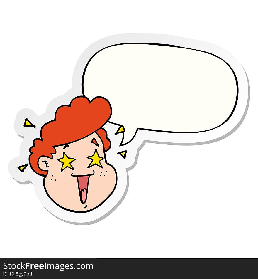 cartoon happy face with speech bubble sticker