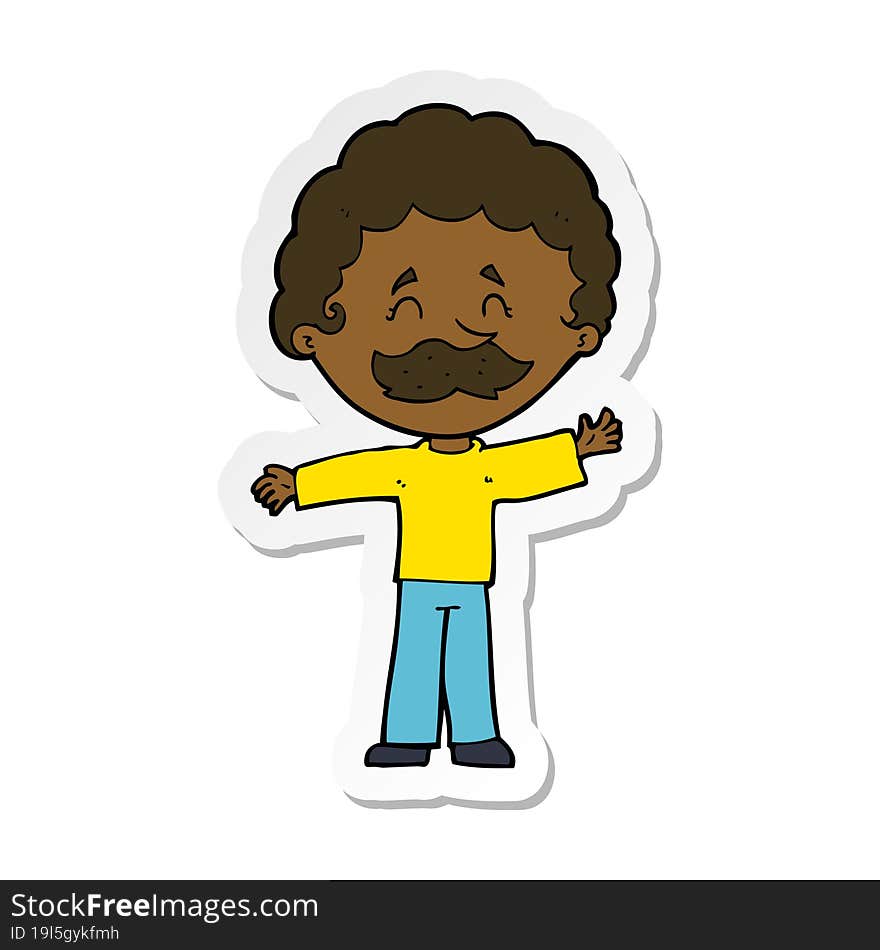 Sticker Of A Cartoon Boy With Mustache