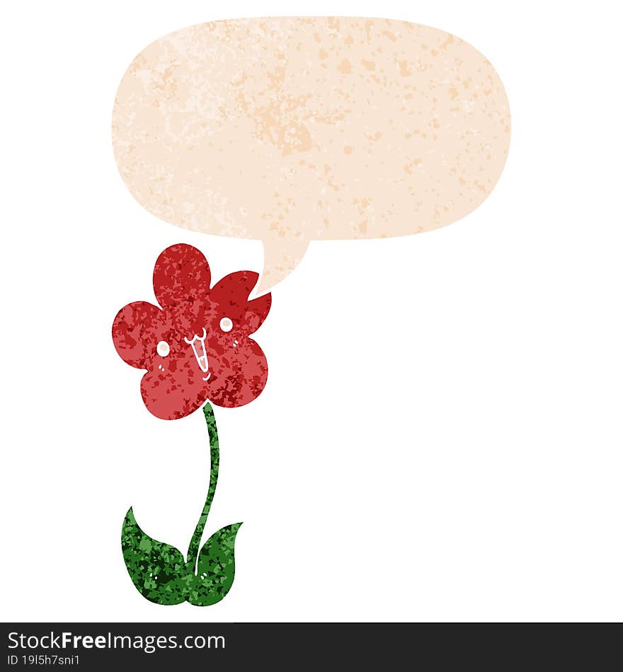 Cartoon Flower And Speech Bubble In Retro Textured Style