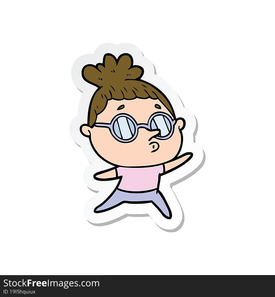 sticker of a cartoon woman wearing glasses