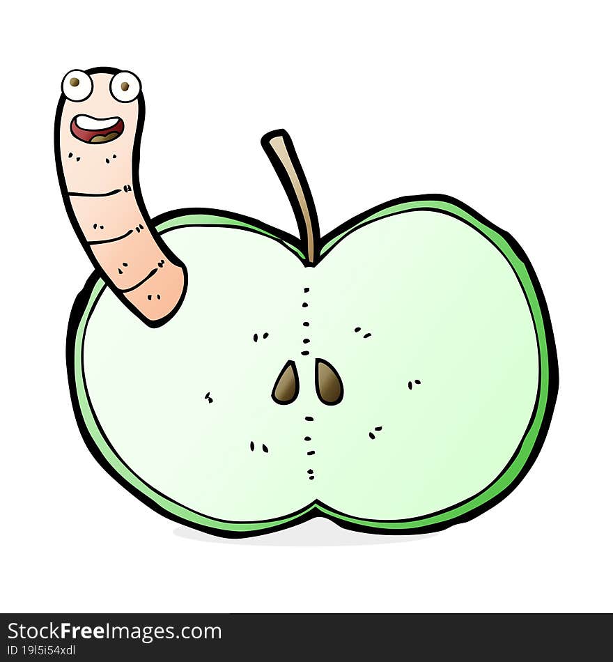 Cartoon Apple With Worm