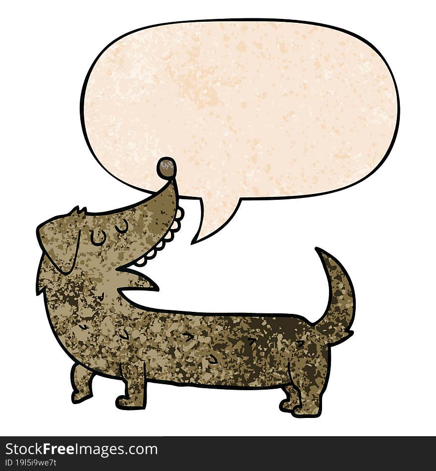 Cartoon Dog And Speech Bubble In Retro Texture Style