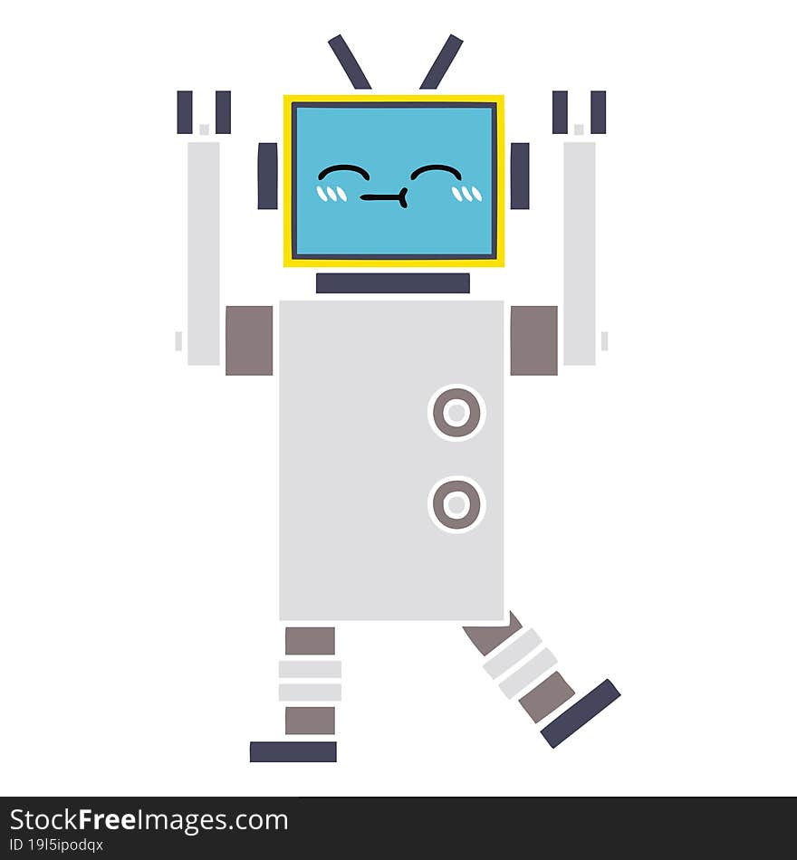 Flat Color Retro Cartoon Happy Robot