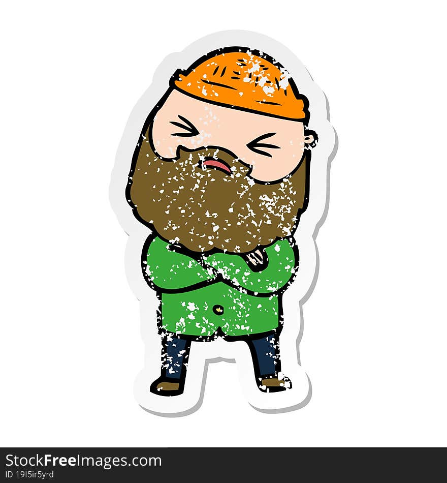 distressed sticker of a cartoon man with beard