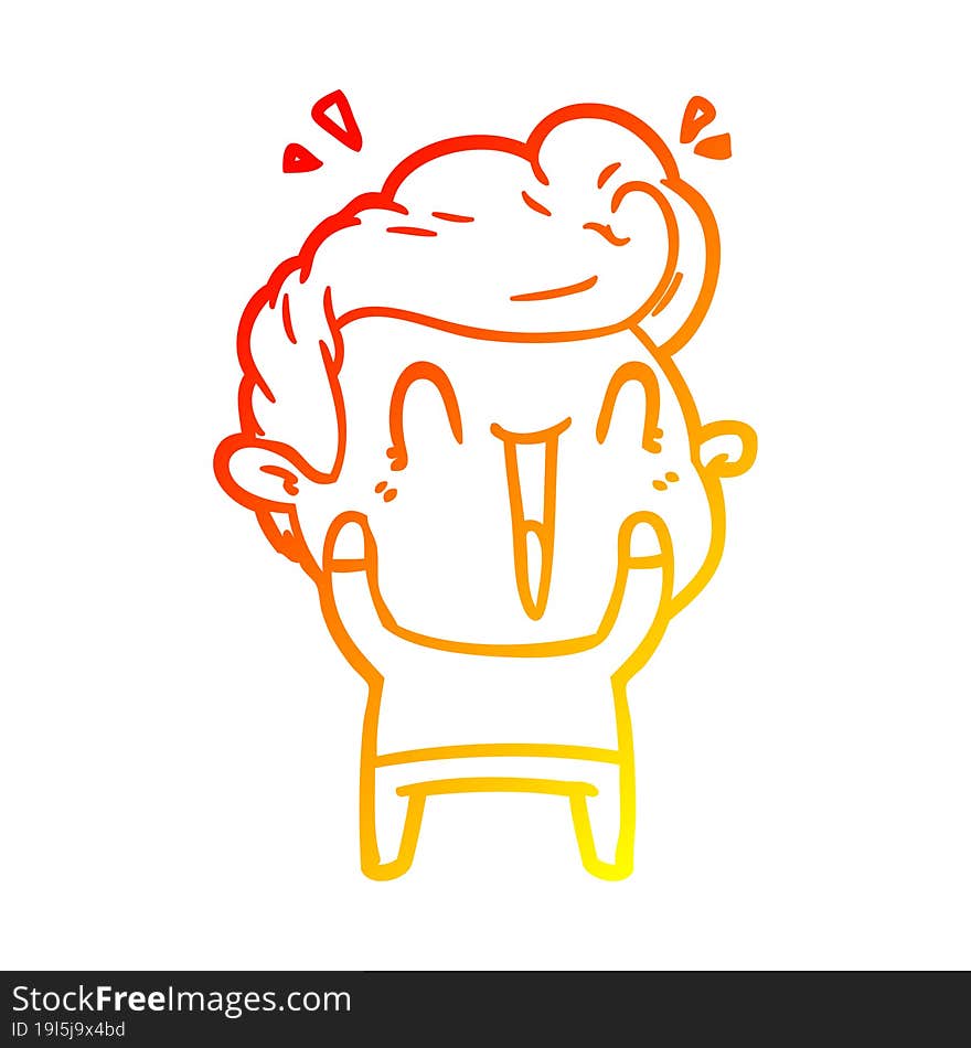 warm gradient line drawing of a cartoon happy man