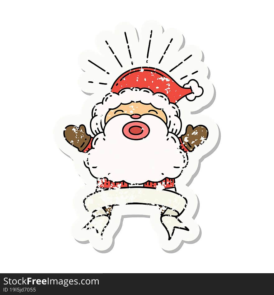 grunge sticker of tattoo style santa claus christmas character