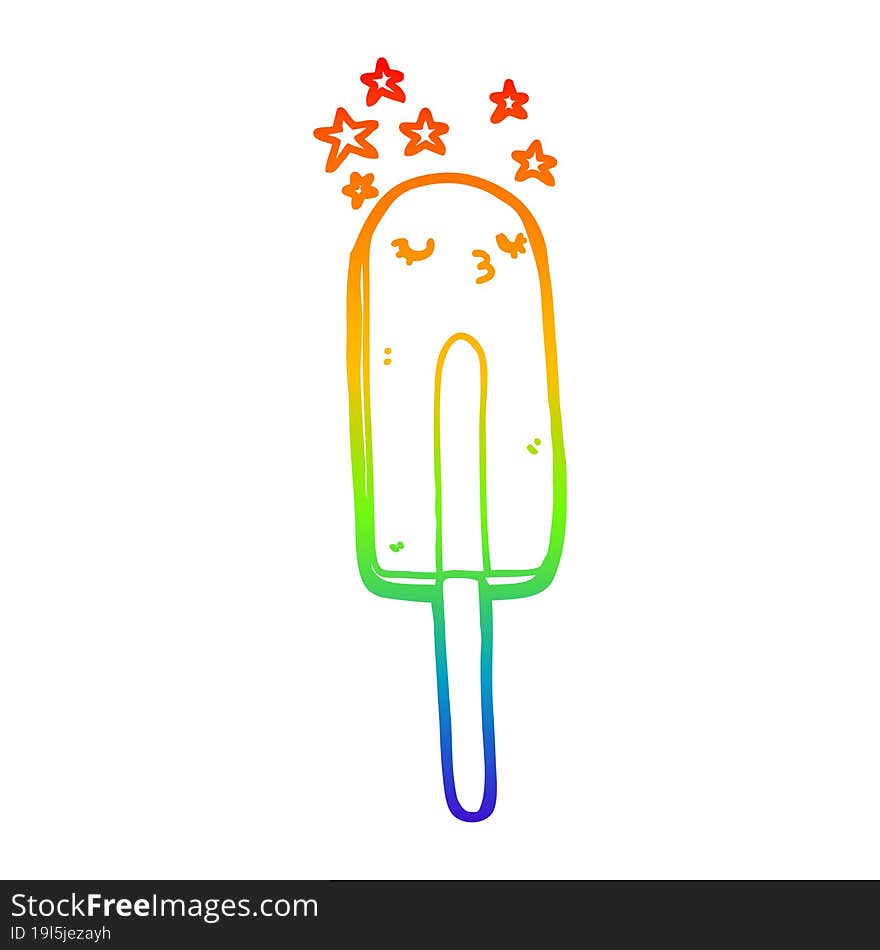 rainbow gradient line drawing of a cartoon ice lolly