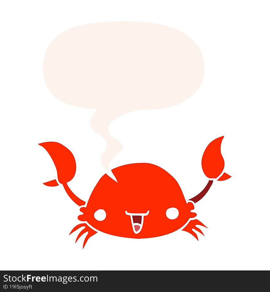 cartoon crab and speech bubble in retro style