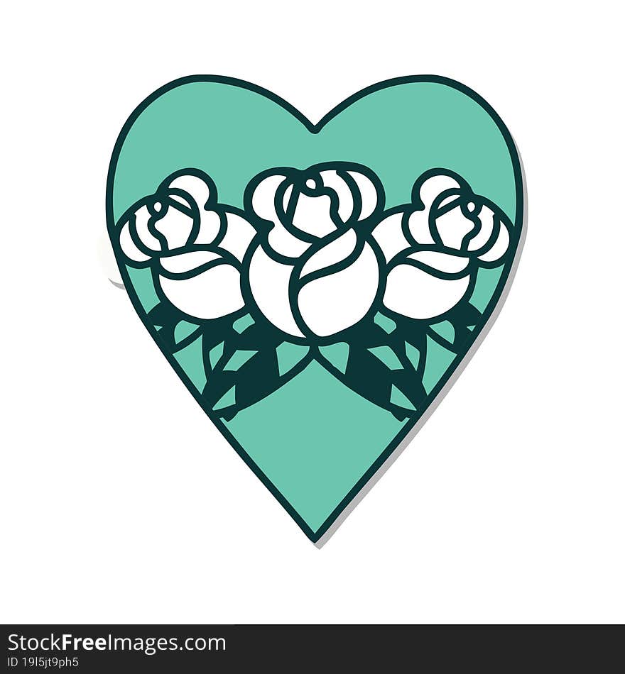 Tattoo Style Sticker Of A Heart And Flowers