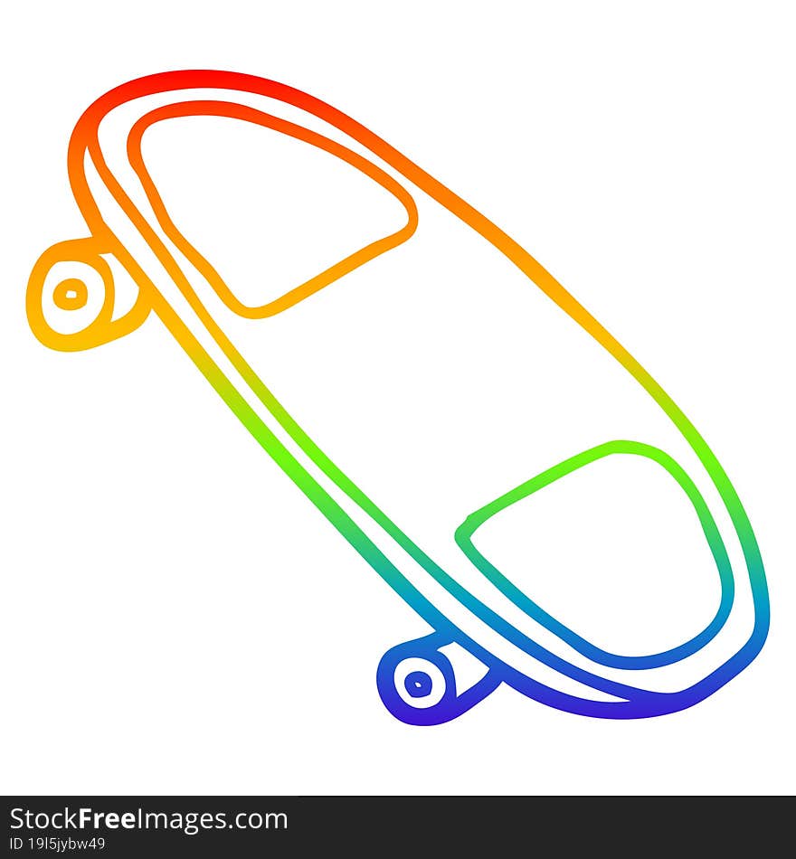 rainbow gradient line drawing cartoon skateboard