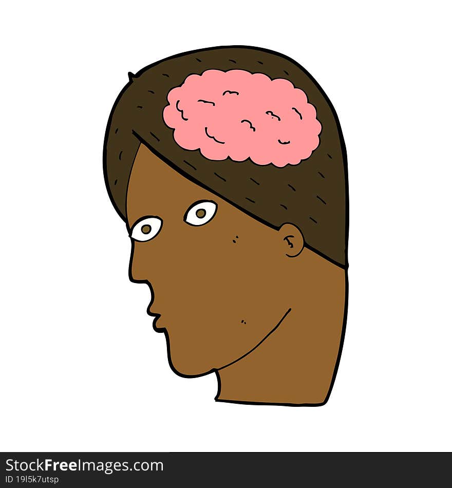 Cartoon Head With Brain Symbol